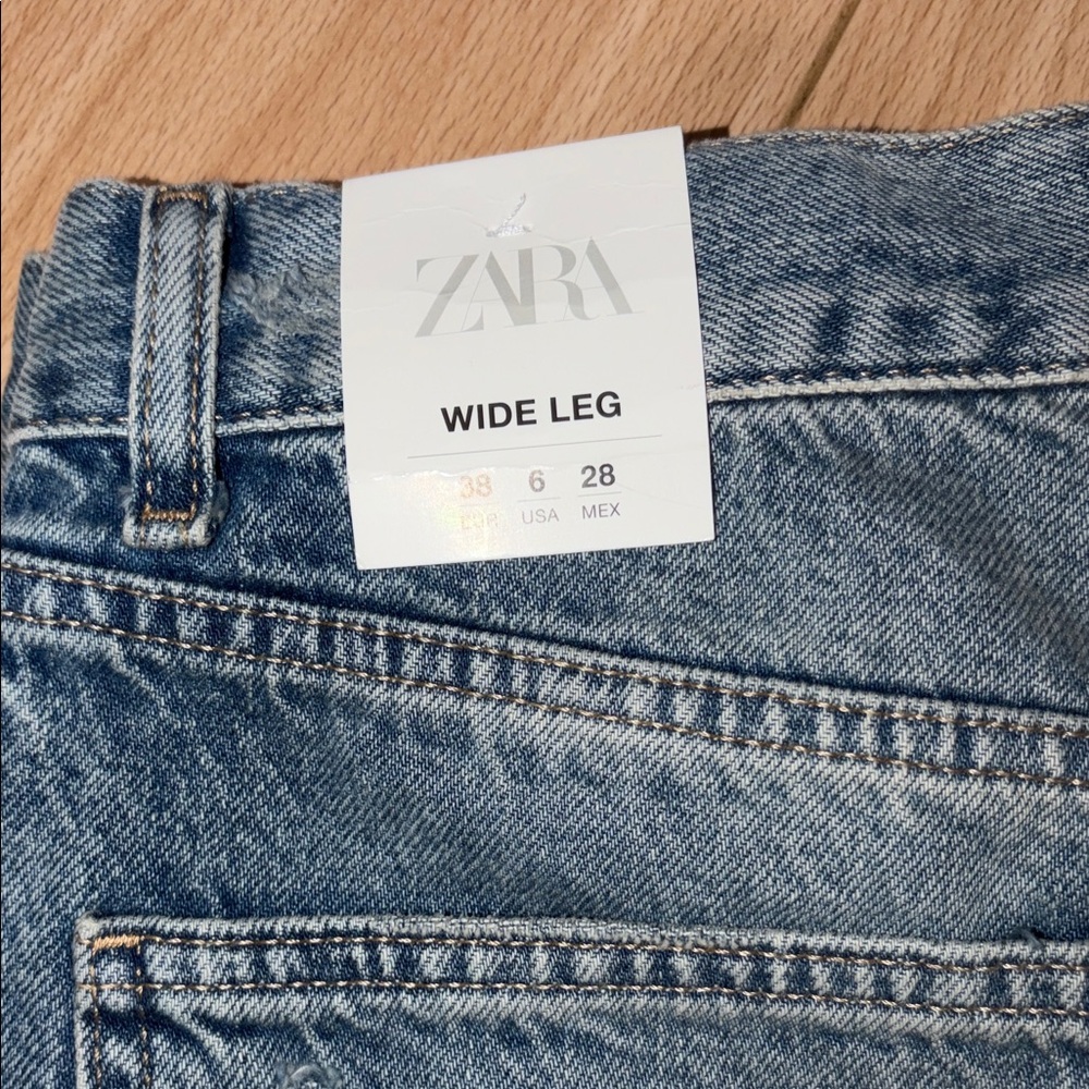 Zara Woman Wide Leg Blue Jeans Size 6 - Picture 4 of 5